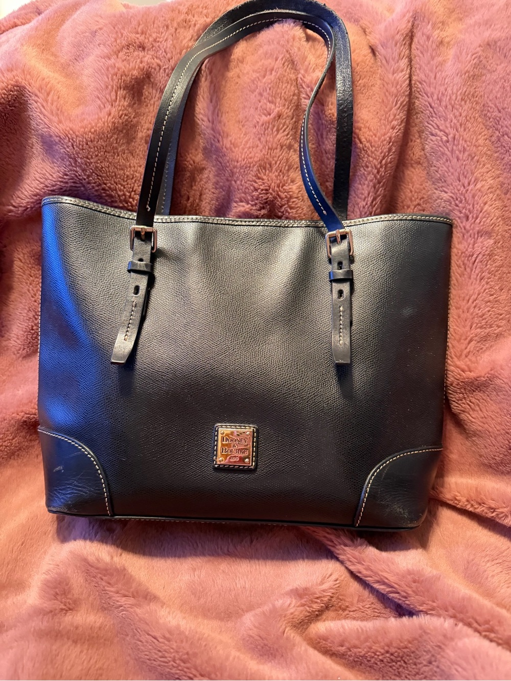 Dooney & Bourke Black Pebbled Leather Tote with Brass Logo